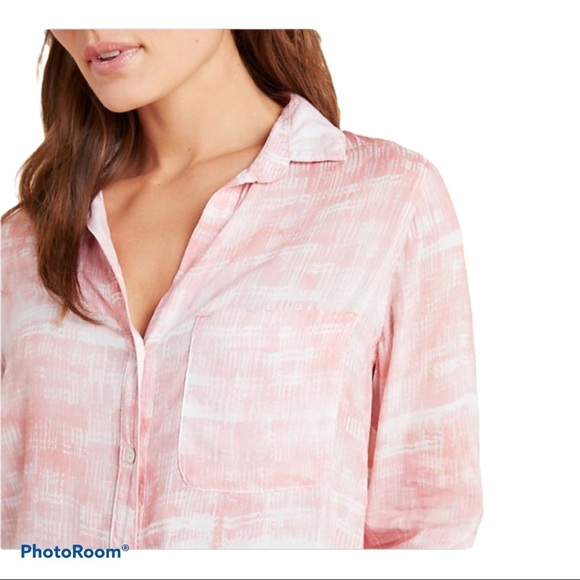 Anthropologie Cloth & Stone Pink & White Marine Button Down Top Blouse Medium - Picture 2 of 9